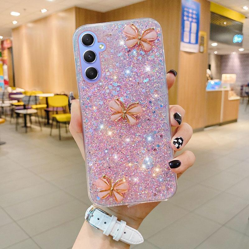 Ốp Điện Thoại, Cho Samsung Galaxy A15, A25, A35, A55 5G, A05s, A05, A14, A24, A34 5G, A54 5G, Ốp Điện Thoại TPU Mềm Hình Bướm Pha Lê 3D Lấp Lánh