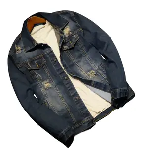 Jaket jeans Ripped Skinny Hijau Army Denim Casual Pria Model dengan Logo Kulit dan Kancing Hitam TEBAL Sandwash