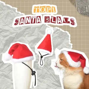 Topi Natal Kucing kostum topi santa claus untuk hewan peliharaan