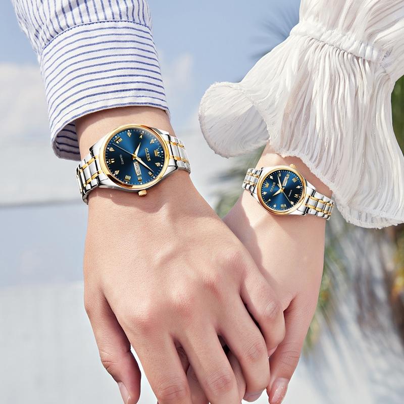 Đồng Hồ(combo) OLEVS Cặp Đôi Bằng Thép Không Gỉ Màu Vàng Kim 5563 Watch Women Đeo Tay Phụ Kiện