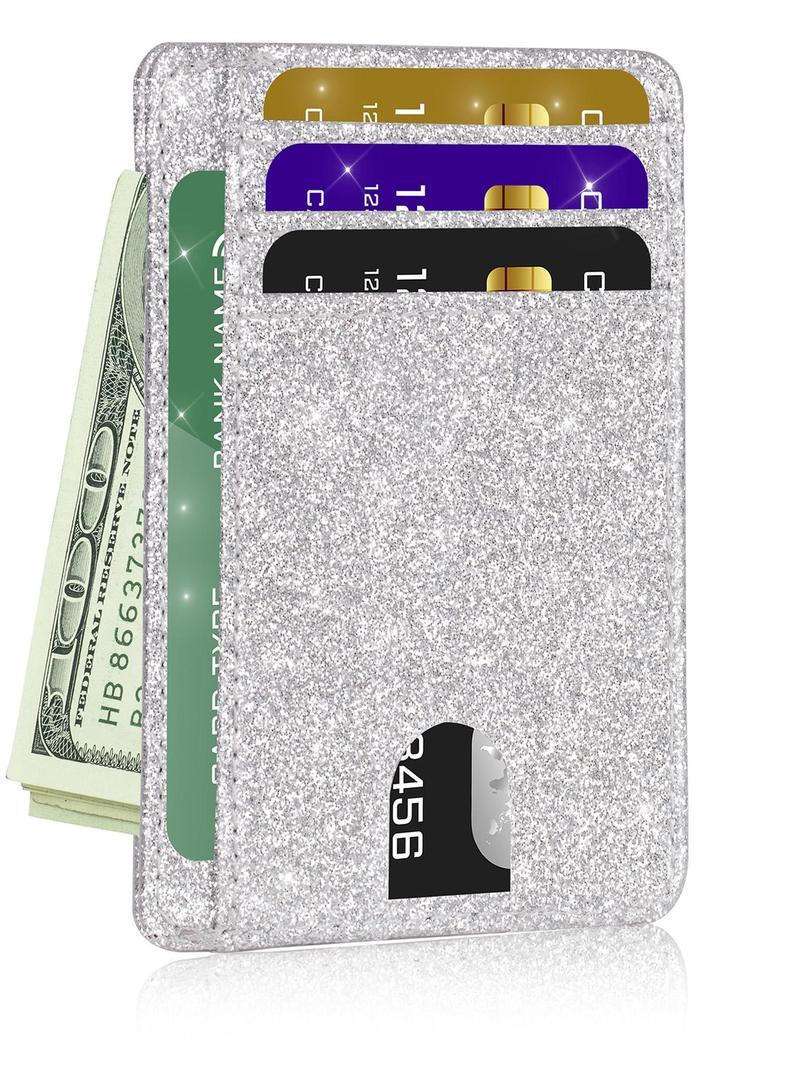 Product Introduction of RFID Blocking Card Holder, Women's Casual Plain Front Pocket Wallet, Glittering Slim Minimalist Wallet 6