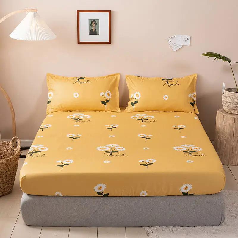 Product Introduction of Mattress Cover With Elastic Band Soft Printed Solid Polyester Fitted Sheet NO Pillowcase Pad Protector Linen Double Queen Size 26