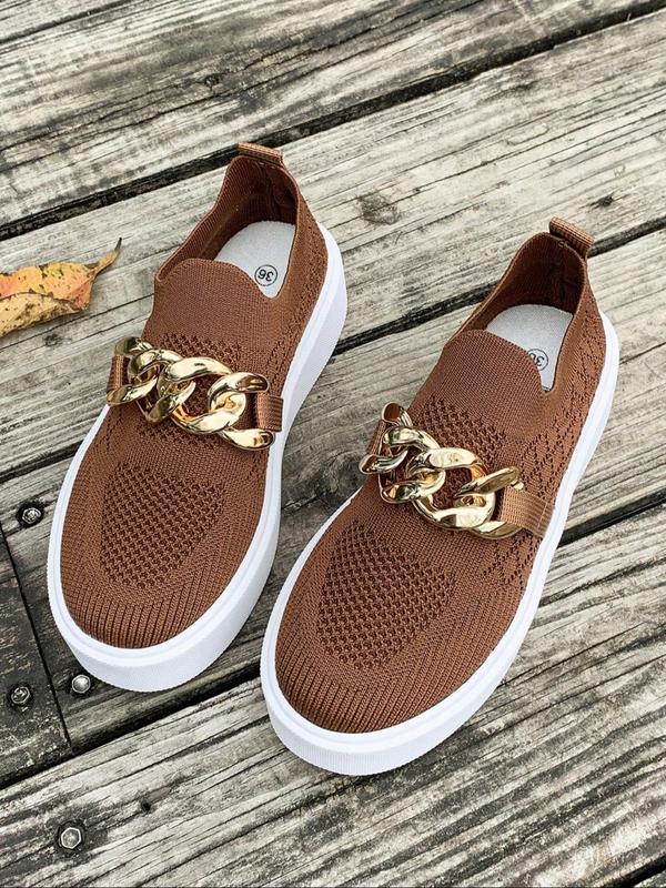 Women's Fashionable Chain Decorated Platform Sneakers, Casual Comfortable Sports Shoes for Daily Wear, Female All-match Round Toe Shoes for Daily Wear 5