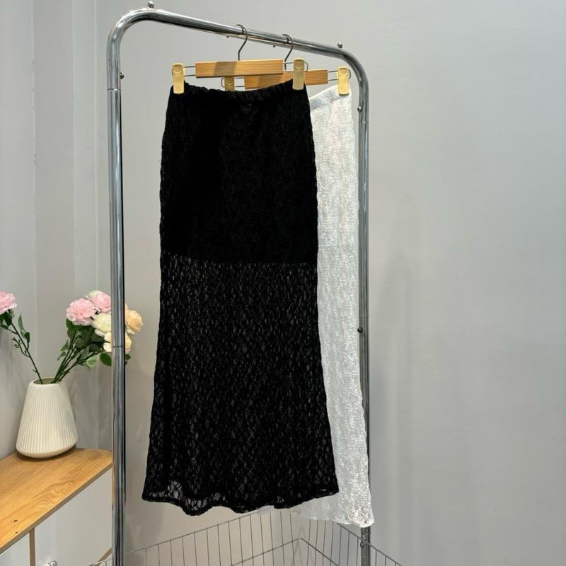 Chân váy ren dài ôm đuôi cá lưng chun Bigsize trắng/đen L7 -Orimi