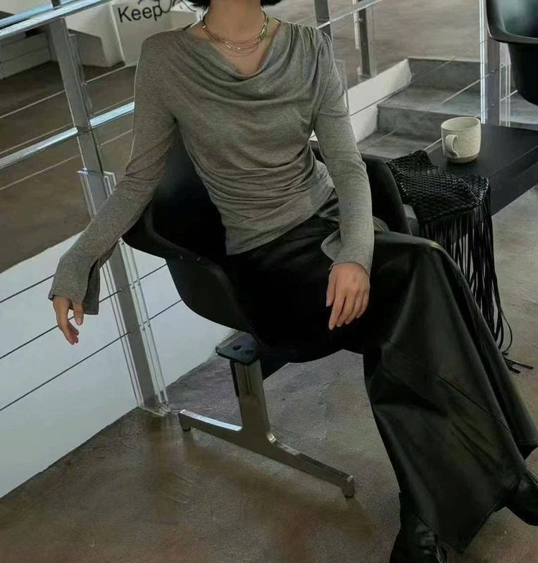   AT286  Áo thun nhũ cổ đổ tay dài xẻ kiểu MAIDO TRENDY 