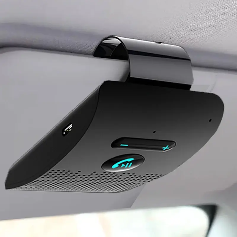Bluetooth 5.0 Handsfree Car Kit Hifi Speaker 2W Wireless Audio Receiver MP3 Music Player Noise Cancelling Sun Visor Clip 0