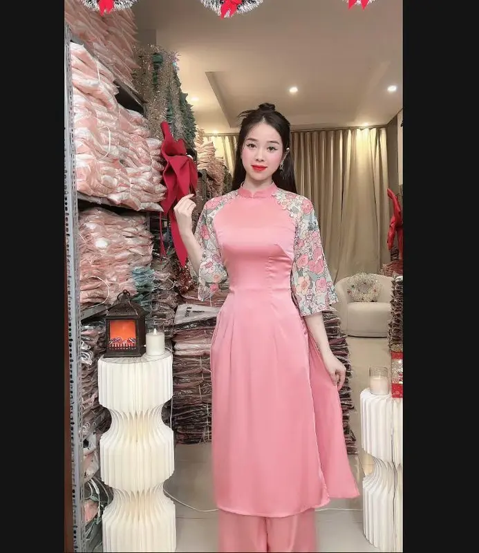 (Y42) Áo dài lụa thiết kế tay phối cách điệu by Thương Lê Y42 6