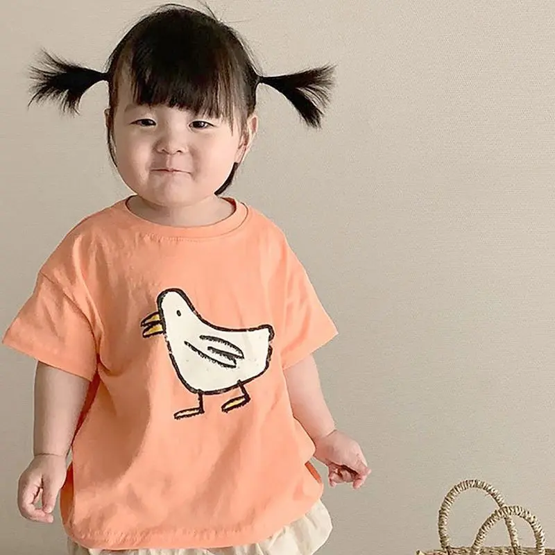 Quần Áo Trẻ Em, Nữ Nhỏ Và Trung Bình, Áo Thun ngắn Tay Cổ Thuyền Cotton Trơn Cho Em Bé Hàng Mới Về Mùa Hè 2024, Mỏng