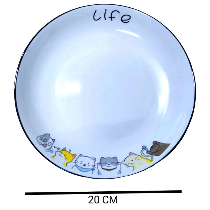 Piring Keramik Motif Kucing Bulat Ukuran 8 inch / 20 cm 0