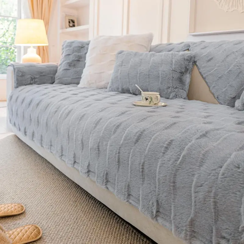 Solid Color Plush Sofa Cover, 1 Count Non-slip Sofa Slipcover, Soft Comfortable Sofa Cushion Cover, Sofa Protector for Home Living Room Bedroom Hotel Dormitory