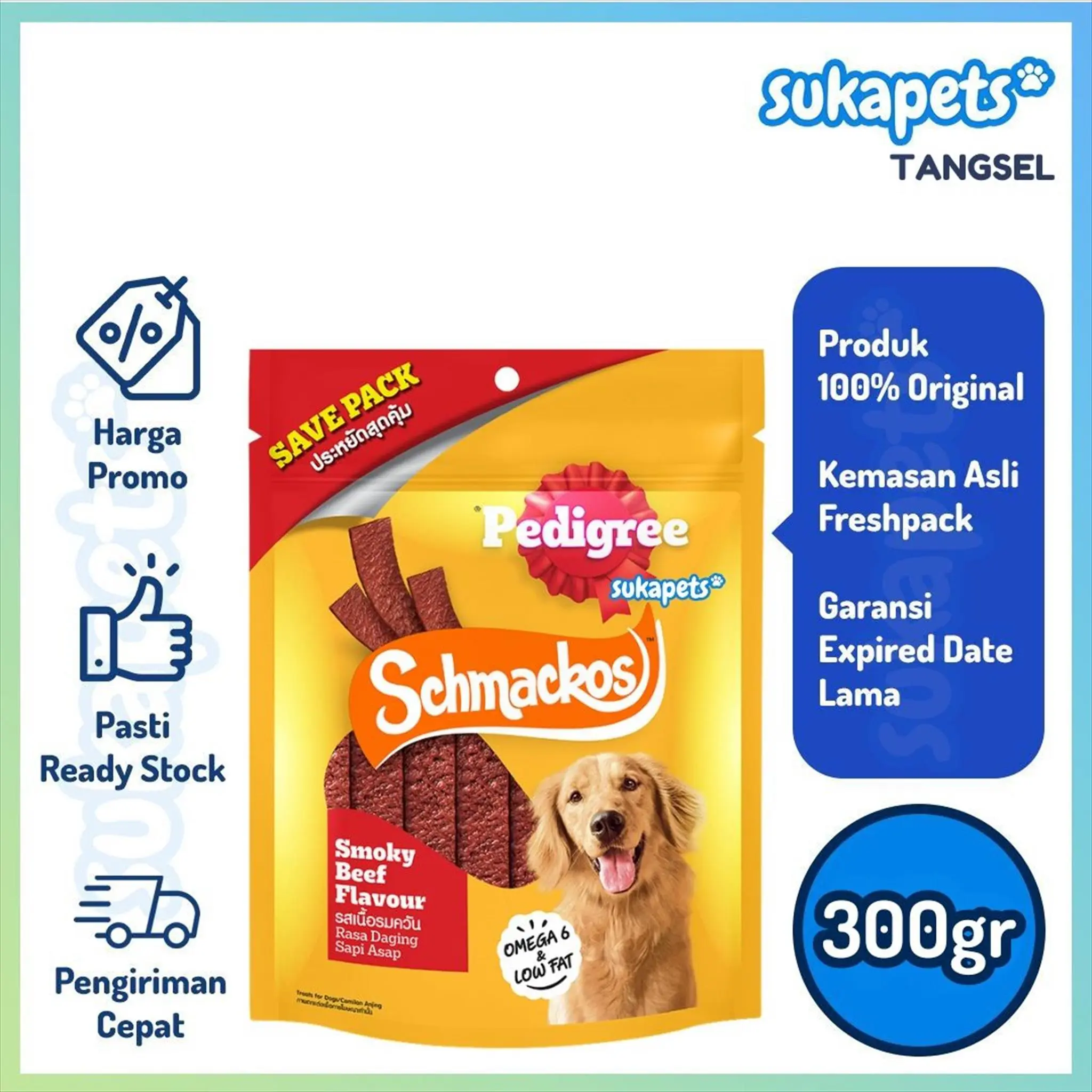 Pedigree Schmackos VP Strap Smoky Beef Flavor Snack Anjing 300gr