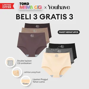YOUHAVE X TOKO MAMA GIGI PAKET 6 PCS Celana Dalam Wanita Seamless Highwaist Panty CD Maxi Nyaman Anti Nyeplak Tanpa Jahitan Pakaian Dalam Perempuan 300110