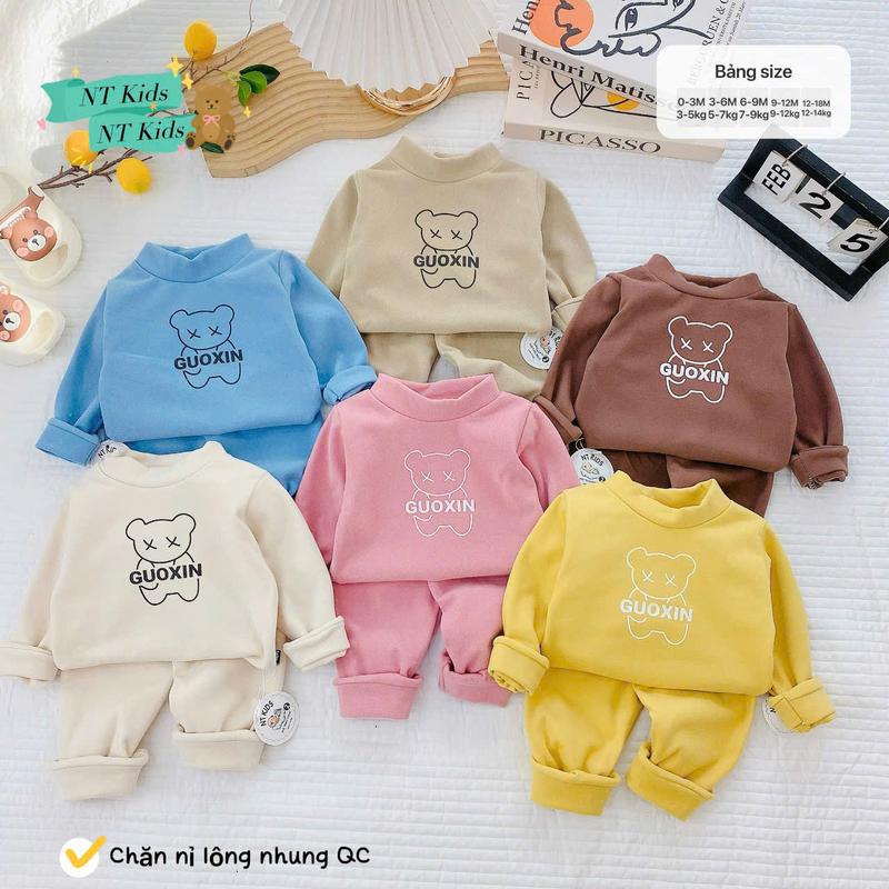 Bộ nỉ lông cho bé từ 5-16 ký , mặc ấm áp phù hợp với bé trai và bé gái