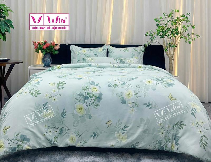 RẺ NHẤT Chính hãng THẮNG LỢI - Bộ Drap Ra ga gối 4 món TENCEL Super Win Hoa DR34 bộ ga giường tencel tấm ga nệm gagiuong mua he