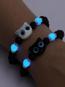 Pulseras de cuentas con diseño de Gato Encantador que Brilla en la Oscuridad, Joyería Exquisita y Moderna Combinable con Todo para Mujeres y Hombres, Ideal para Regalo de Fiesta o Decoración Diaria de Ropa