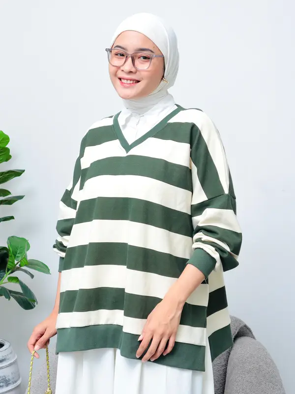 Baju Atasan Blouse basic Wanita Elegant Hanami Bahan Fleece Kombi Katun Terbaru - Kombinasi Oversize 3