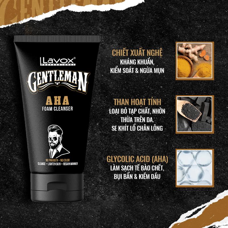 Sữa rửa mặt AHA Lavox Gentleman cho nam, kháng khuẩn và kiểm soát mụn, làm sạch sâu lỗ chân lông và kiềm dầu hiệu quả 4