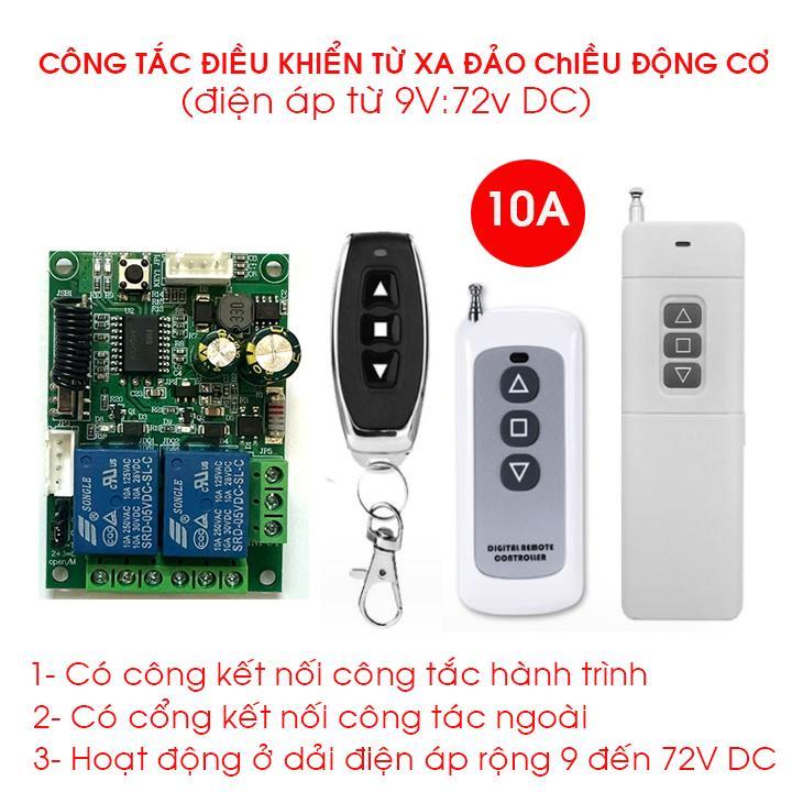 Công tắc điều khiển từ xa 2 cổng đảo chiều động cơ 9v 12v 24v 36v 48v 72v DC/10A có cổng lắp công tắc hành trình