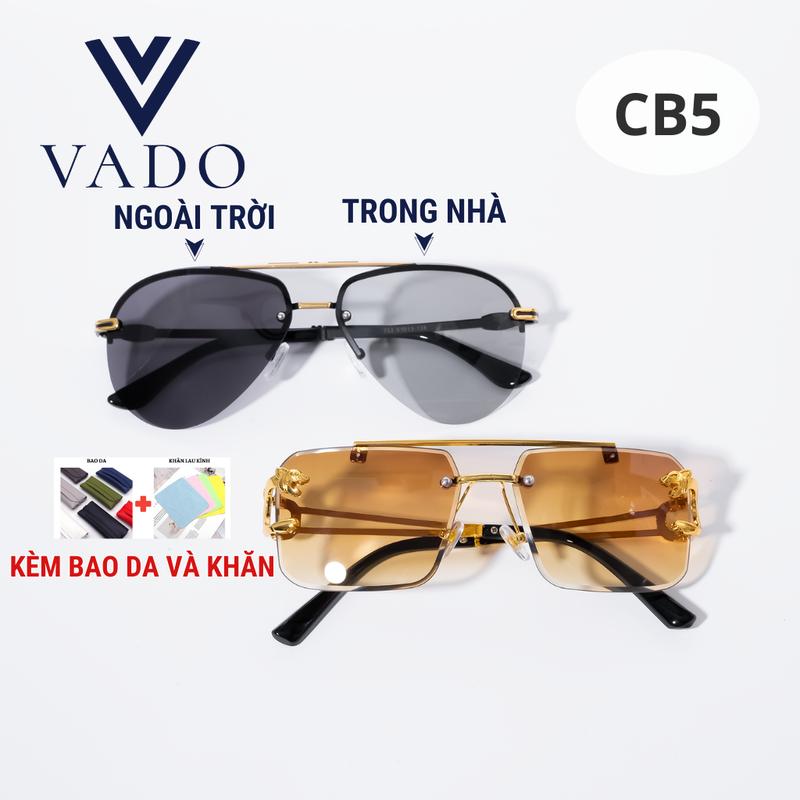 CB5 - MUA 1 ĐƯỢC 2 (TRÒNG POLAROID KO PHẢI THỦY TINH) Kính râm thời trang nam đi ngày đêm, Mắt Kính đổi màu form phi công  kèm kính nâu - Đi kèm bao da và khăn lau