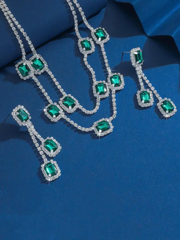 Women's Elegant Artificial Zircon Decorated Jewelry Set, Exquisite Trendy Pendant Necklace & Dangle Earrings, Chic Jewelry Set for Party & Daily Clothing Decor 2