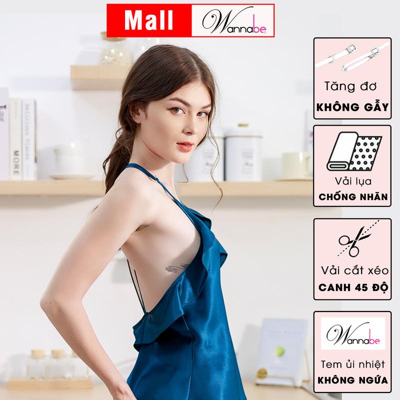 Đầm ngủ phi lụa cao cấp Wannabe váy ngủ cổ yếm cut-out lưng nữ tính quyến rũ Women Dress Váy Ngủ đồ mac nha DNS22