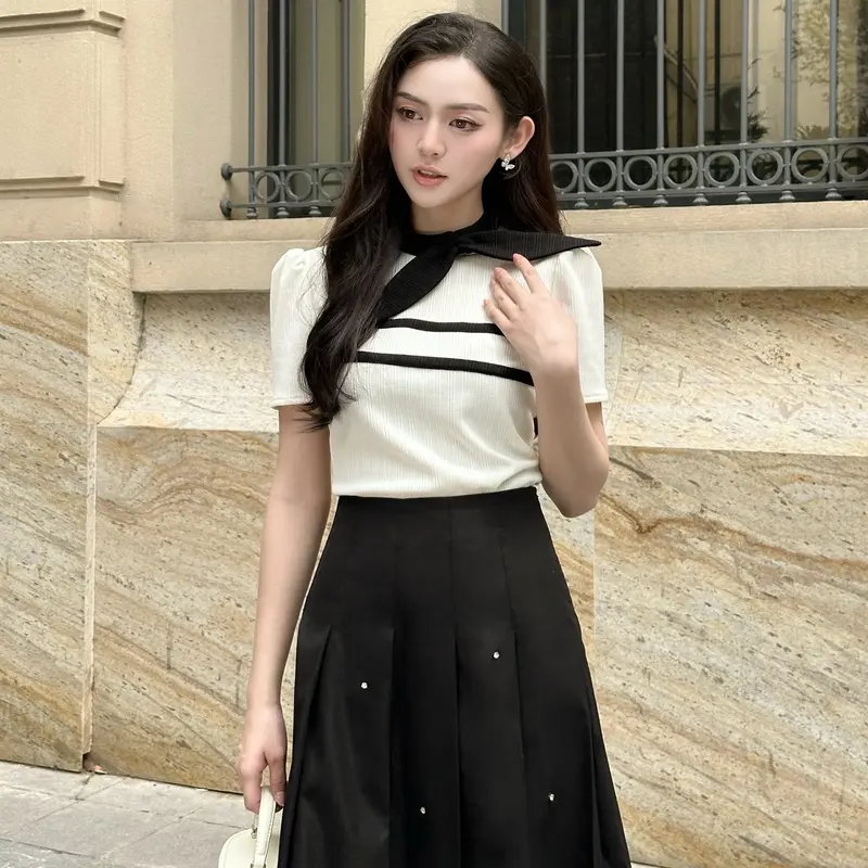 [JANGCLOSET] Áo len gân cộc tay thanh lịch sang trọng phù hợp đi làm đi chơi CERI TOP 2