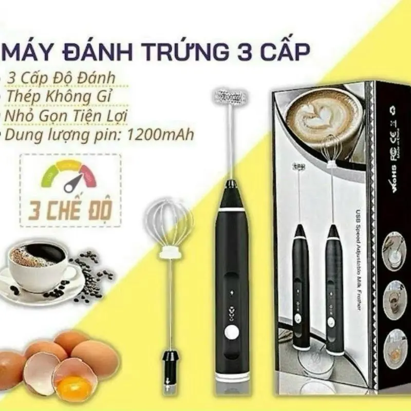 Máy Đánh Trứng , Máy Tạo Bọt Cà Phê 3 Tốc Độ Tiện Dụng , Kèm Dây Sạc ( Giao Màu Ngẫu Nhiên ) cod