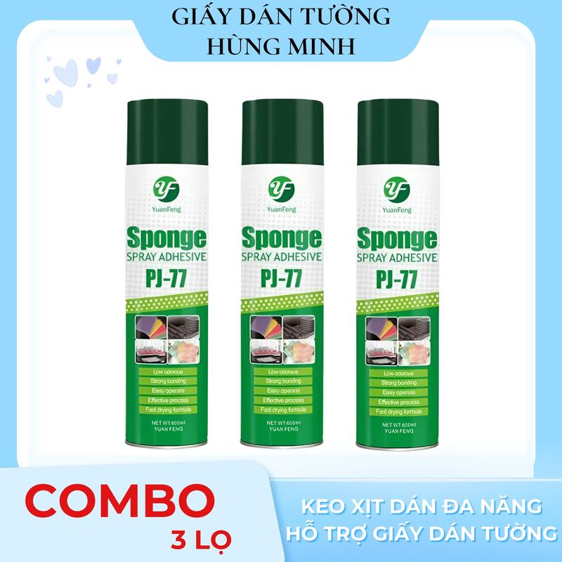    COMBO 3 LỌ   Keo Xịt Dán Đa Năng Siêu Dính Sponge PJ-77 Hỗ Trợ Xốp Giấy Dán Tường Thi Công Dạng Phun Không Mùi Dung Tích 600Ml Tiện Lợi Dễ Sử Dụng 