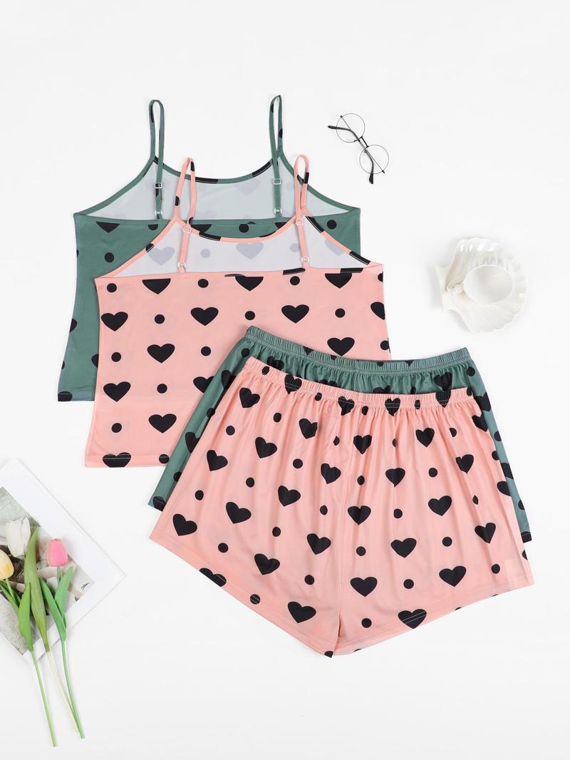 Product Introduction of Plus Size Heart Print Cami Top & Shorts Loungewear Set, Casual Comfy Pyjama Set for Women, Women's Sleepwear for Summer 6