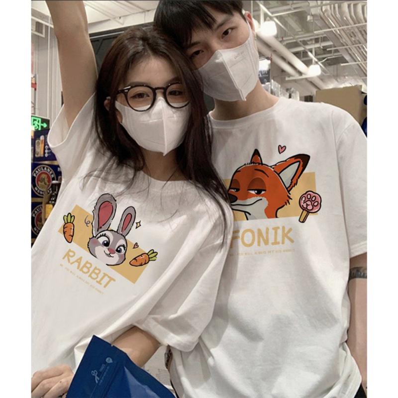Áo Thun Nam Nữ Form Rộng Tay Lỡ Unisex Áo Phông Couple Cổ Tròn Basic verisze Cặp Đôi Yêu CD Cáo Thỏ mới trend hè 2023 3