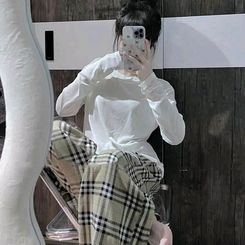 sét xinh cho nữ quần sọc phối áo dài tay Top Women
