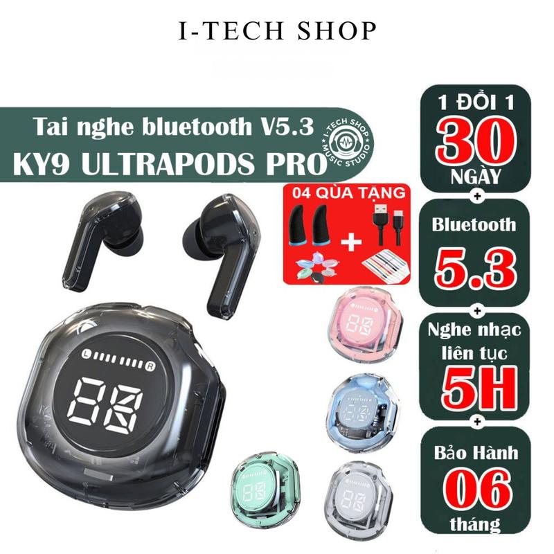 Tai nghe KY9 Ultrapods Pro ( 3 Quà Tặng : 1 dây đeo , 1 ốp silicon , 1 bao tay ) màn hình LED , tai nghe bluetooth 5.3 , tai nghe nhét tai có micro đàm thoại earphone tai  nghe  ky9  pro bass căng