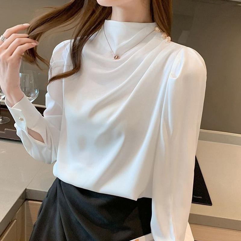 [LOY] Eye-catching Women Blouse Easy Match Polyester Loose Long Sleeve Women Pullover Top for Daily 5