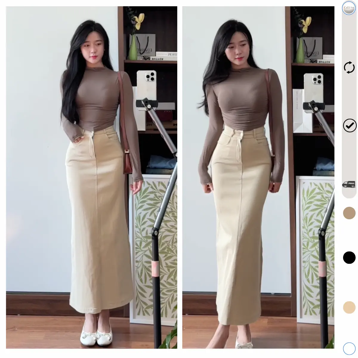 Chân váy dài 90cm cạp khoá suông xẻ tà sau chất Jean Kaki mềm giãn M221 | BigBuy360 - bigbuy360.vn