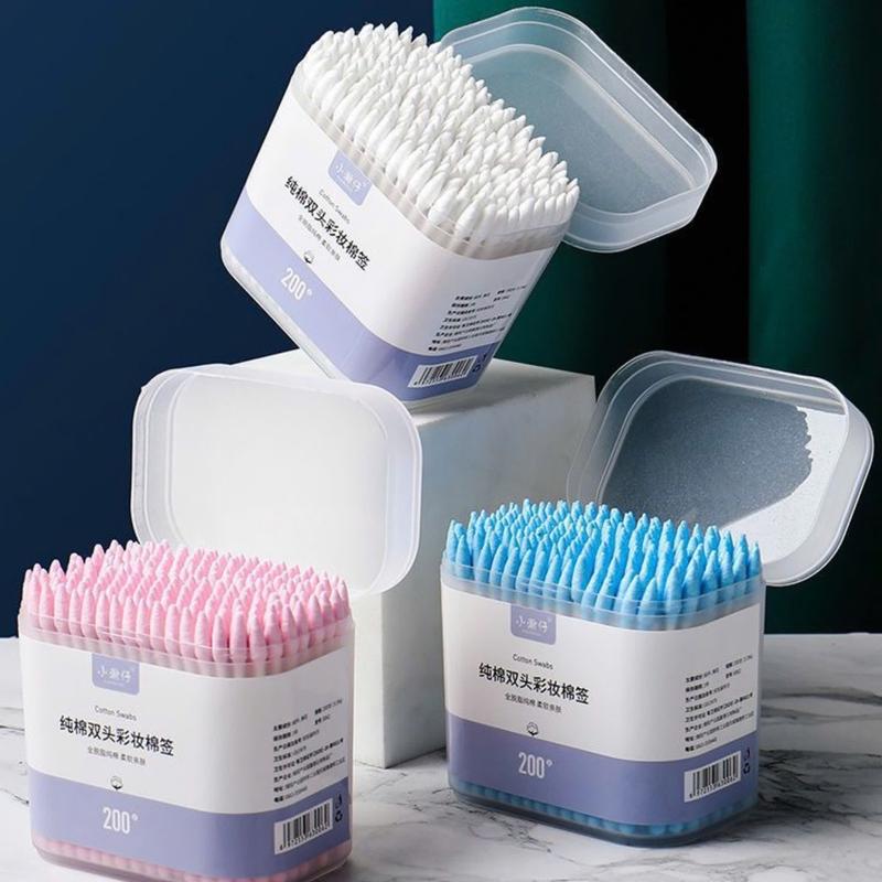 Tăm bông cán gỗ 2 đầu, bịch 100 cây, tiết kiệm trong việc vệ sinh mi, tháo mi (dụng cụ nối mi) 3