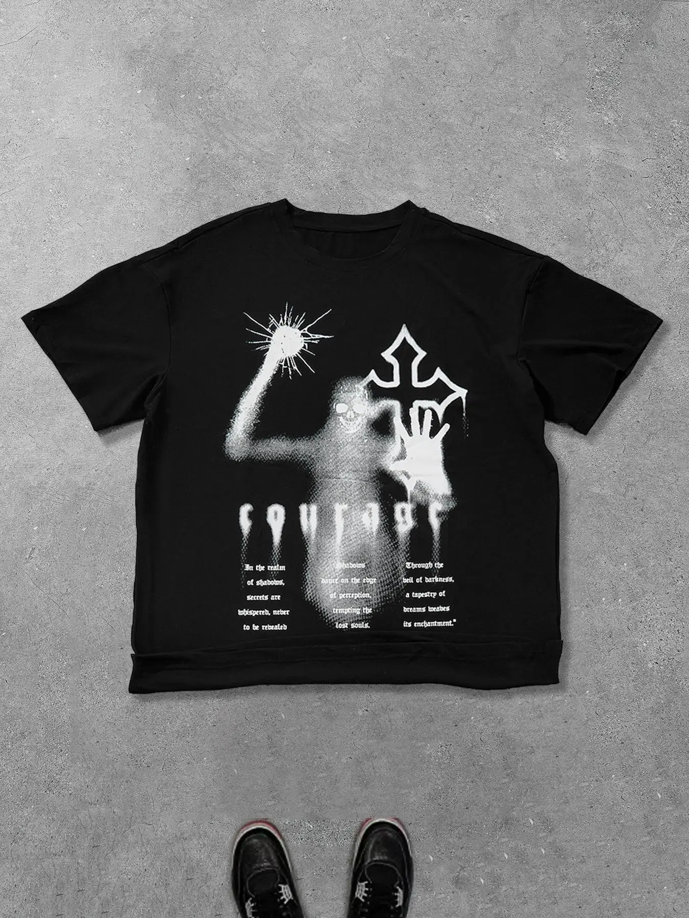 Men's Letter & Cross Print Round Neck Tee, Loose Street Fashion Casual Short Sleeve T-shirt for Daily Wear, Men's Top for Spring & Fall, Tropical