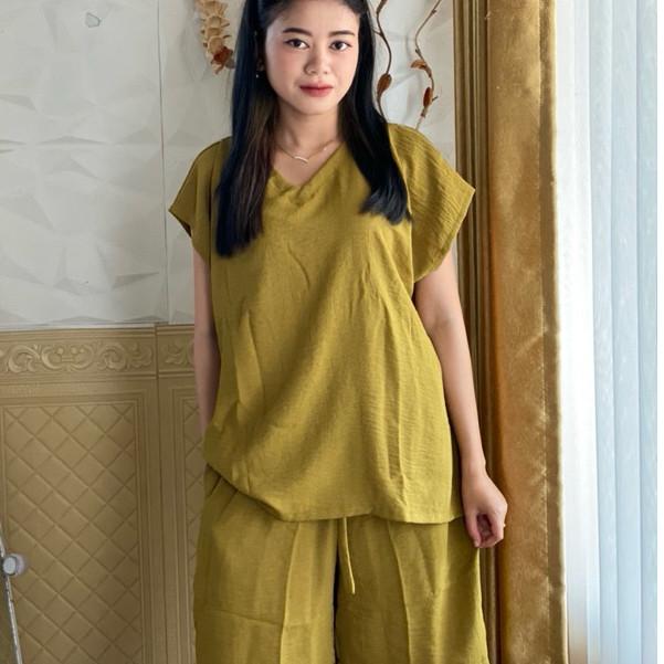 HARGA SPECIAL 3PCS ONE SET SETELAN BAJU WANITA / HOTPANS BAHAN CRINKLE AIRFLOW / CELANA PENDEK WANITA / BAJU TIDUR LENGAN PENDEK LD 120 5