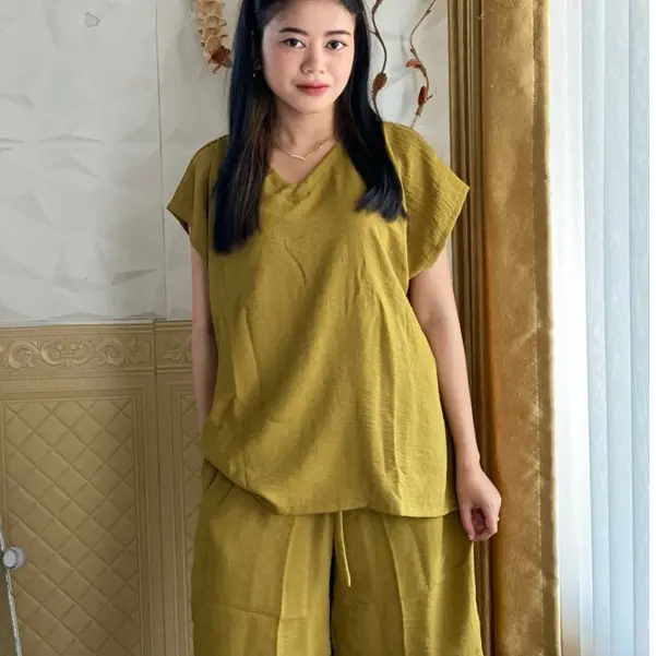 HARGA SPECIAL 3PCS ONE SET SETELAN BAJU WANITA / HOTPANS BAHAN CRINKLE AIRFLOW / CELANA PENDEK WANITA / BAJU TIDUR LENGAN PENDEK LD 120 5