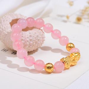 Gelang Tangan Pixiu, Emas Pasir Vietnam, dengan Kristal Merah Jambu, Untuk Wanita, Nampak Hebat, Orang Vietnam Suka, Sesuai untuk Asia Tenggara