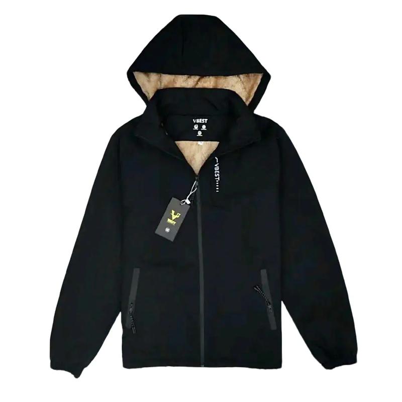 Áo Khoác Gió Lót Lông Nam Mùa đông Menswear Trơn Thông thường Jacket Đen