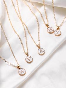 Collar con dije redondo y patrón de letras elegante y delicado, Collar para pareja Regalos