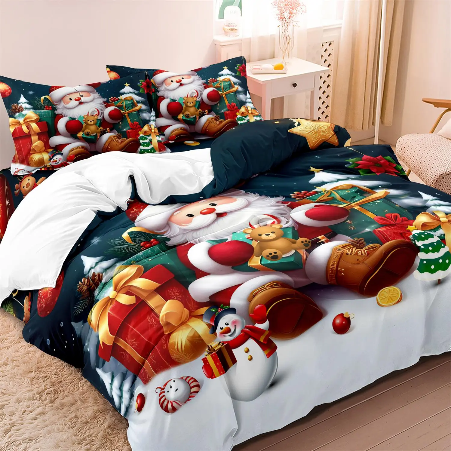 Christmas Themed Bedding Set, 3 Counts/set Including 1 Duvet Cover & 2 Pillowcase without Filler, Breathable Comfortable Bedding Set for All Seasons