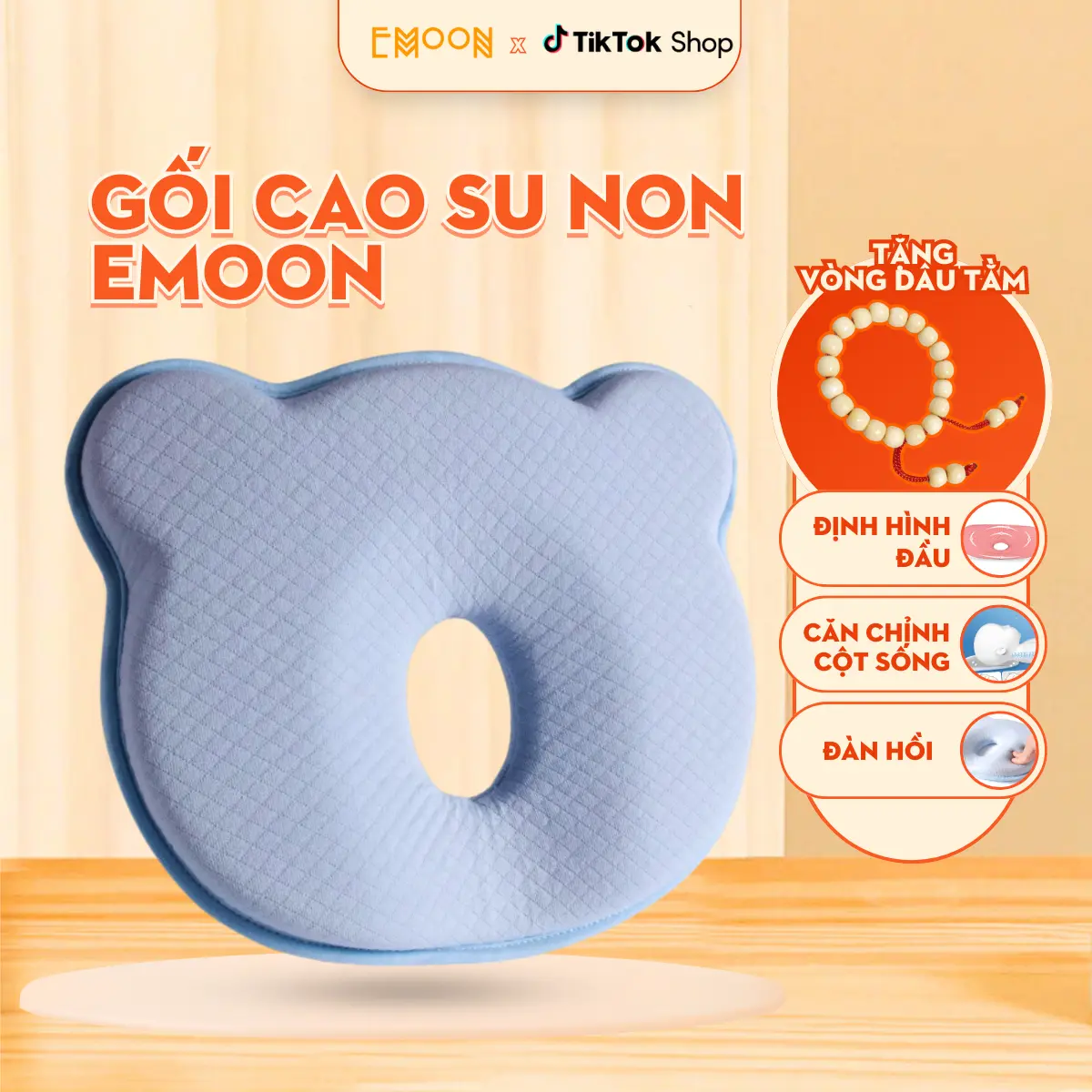 [Tặng Quà] Gối Cao Su Non Chống Bẹp Đầu Emoon Voi Cho Bé Từ 0-1 Tuổi chất liệu mềm mịn, thoáng khí, nâng đỡ cổ.
