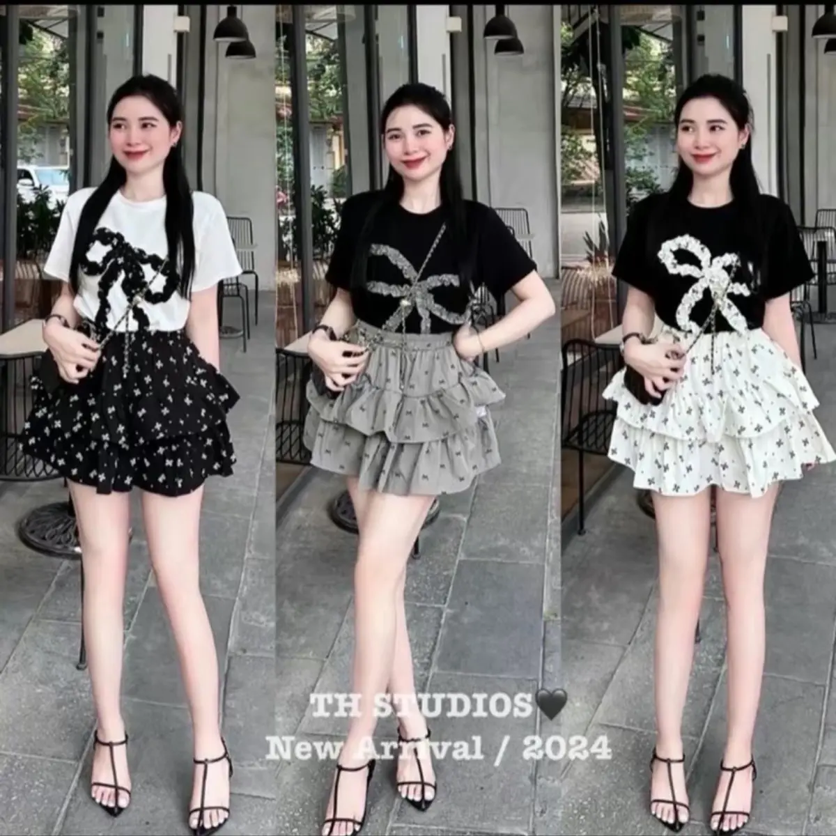 Set bộ áo thun nơ bèo mix chân váy tầng siêu xinh( 55-90kg( vibigsize3( phụ