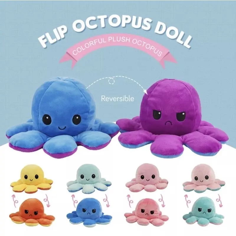 changing Octopus Double sided Flip Face Expression Doll Plush Toy Sleeping Pillow Female Birthday Gift