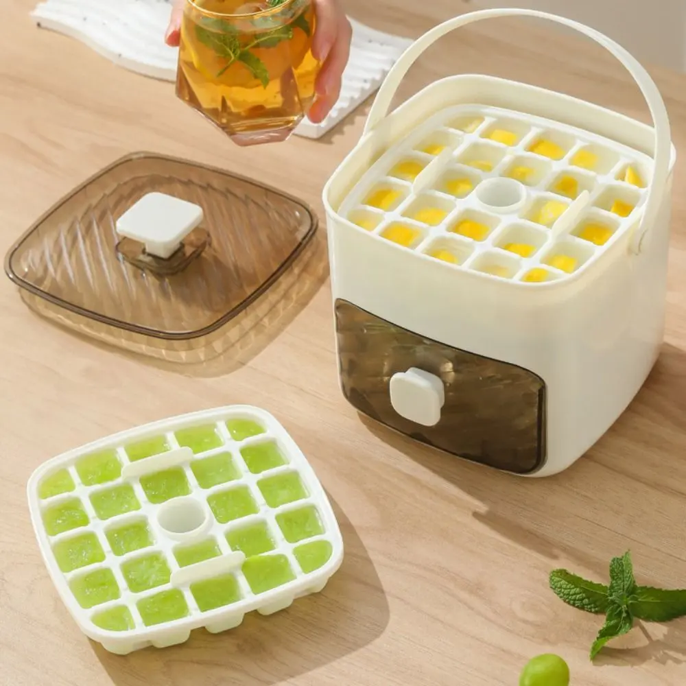 Easy Clean Handheld Ice Cube Mold Press Type with Drawer Type Ice Grid Tray Double-layer Food Grade Ice Making Box Party
