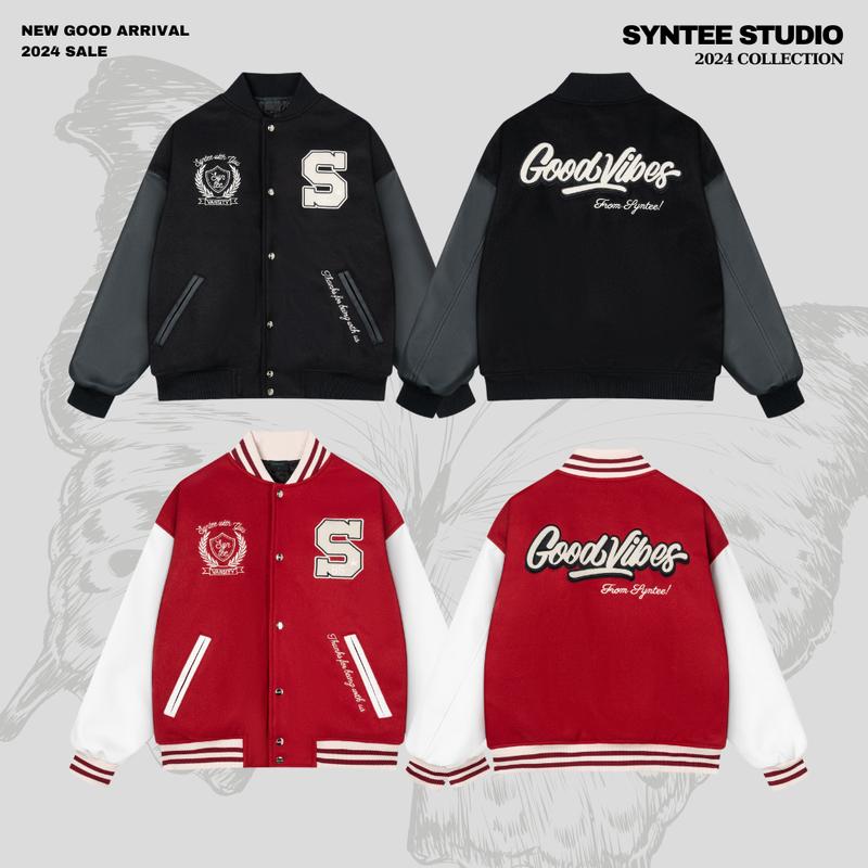 Áo Khoác Varsity GOODVIBES Syntee, Academy Varsity, Chất Dạ Phối Tay Da, Full Thêu, Unisex Varsity