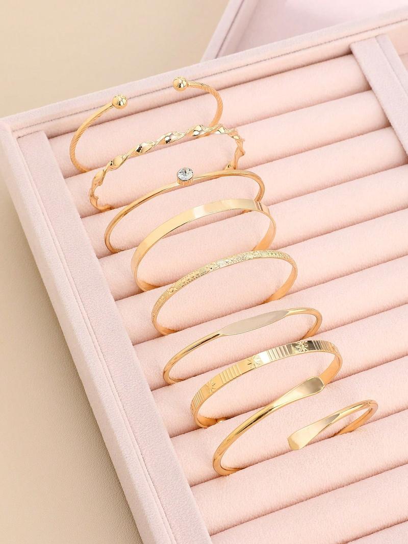 Product Introduction of 7pcs/Set European And American Style Bangle Set With Hammered, Arrow, Floral, Exaggerated Hexagram Design, Twist Open Bracelets Jewelry Gifts 14