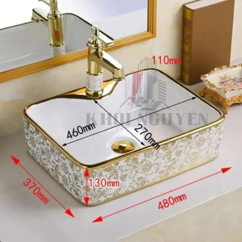lavabo nhà tắm đẹp .Chậu lavabo sứ để bàn hoa văn phủ nano 4
