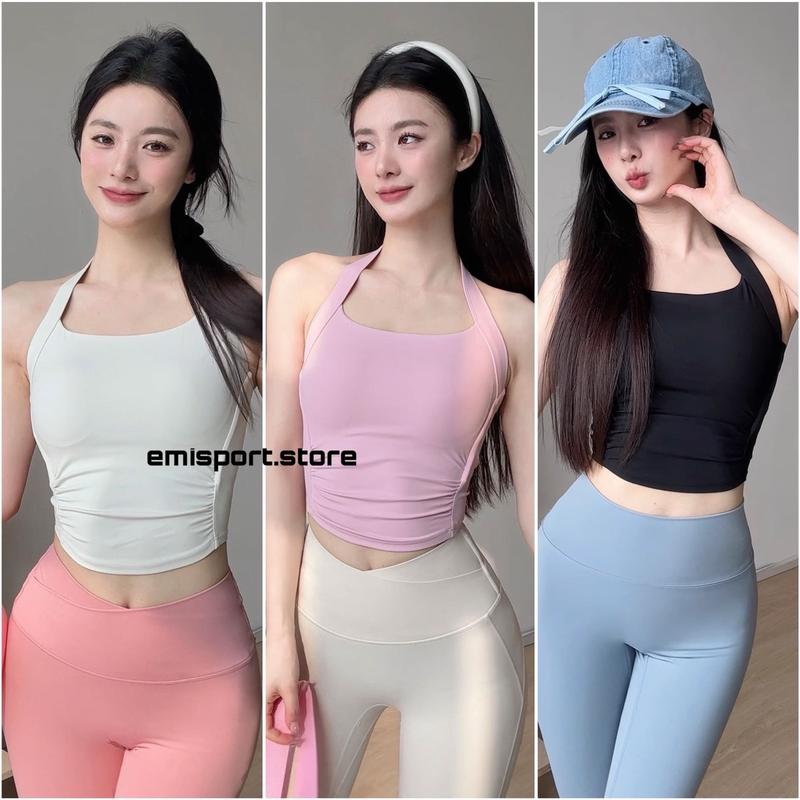 Áo tập thể thao Gym Yoga Pilates dáng cổ yếm có nhún eo mút may cố định MZ223